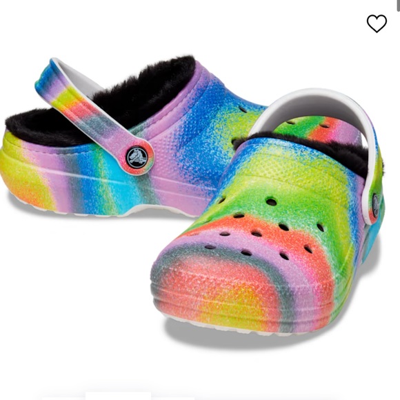 NWT Crocs Classic Fur Lined Spray Dye rainbow Clog in size 13 mens - Picture 3 of 9